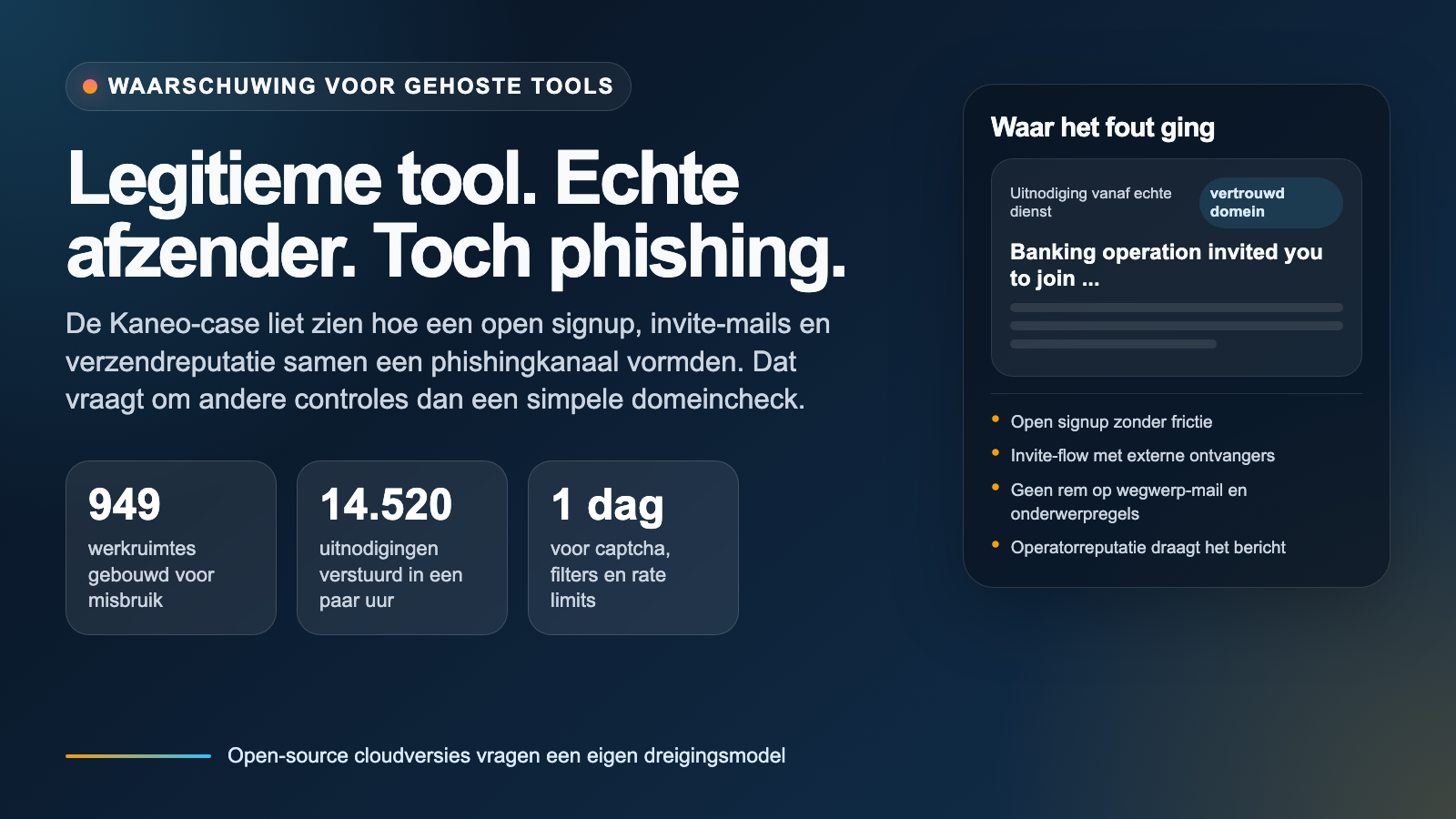 Waarschuwing dat een legitieme tool toch phishing kan versturen