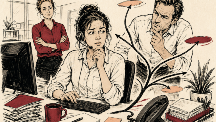 Servicedeskmedewerker twijfelt aan de beller terwijl een collega meeluistert