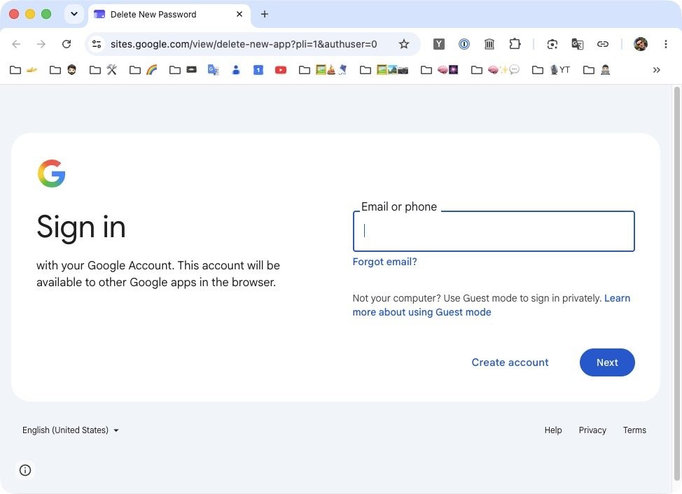 Bronbeeld van een gekopieerde Google-login op Google Sites